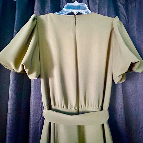 Pretty Garden Olive Green Bubble-Sleeve Belted Jumpsuit, Size S - Picture 10 of 11